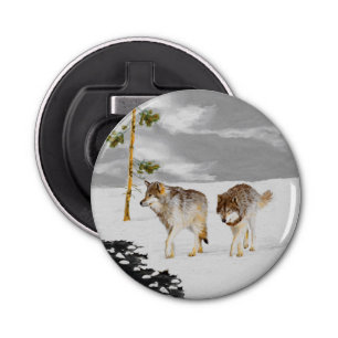 Wolven in sneeuwschilderijen - Oorspronkelijke Wil Button Flesopener