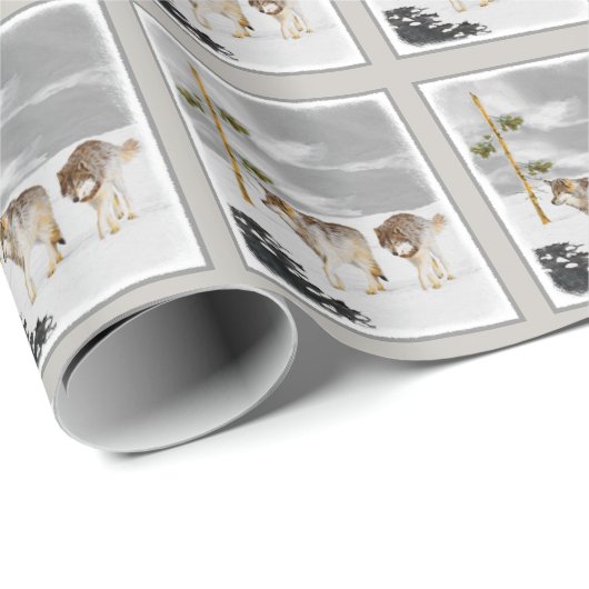 Wolven in sneeuwschilderijen - Oorspronkelijke Wil Cadeaupapier (Rol Hoek)