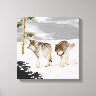 Wolven in sneeuwschilderijen - Oorspronkelijke Wil Canvas Afdruk