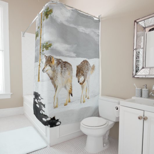 Wolven in sneeuwschilderijen - Oorspronkelijke Wil Douchegordijn (In situ)