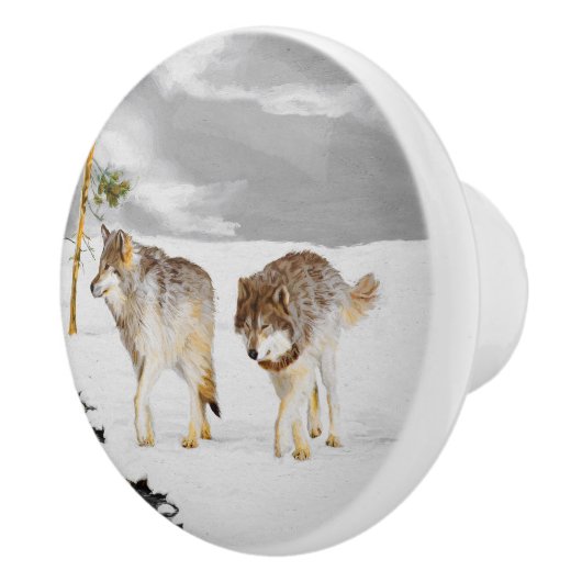 Wolven in sneeuwschilderijen - Oorspronkelijke Wil Keramische Knop (Rechts)