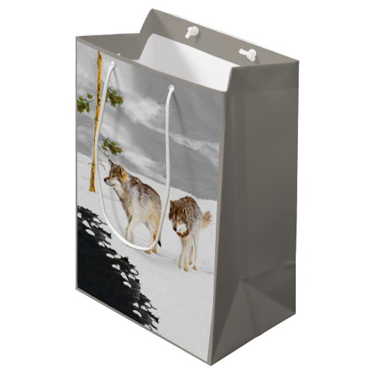 Wolven in sneeuwschilderijen - Oorspronkelijke Wil Medium Cadeauzakje (Voorkant Gekanteld)