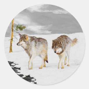Wolven in sneeuwschilderijen - Oorspronkelijke Wil Ronde Sticker