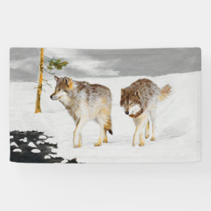 Wolven in sneeuwschilderijen - Oorspronkelijke Wil Spandoek