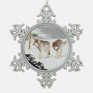 Wolven in sneeuwschilderijen - Oorspronkelijke Wil Tin Sneeuwvlok Ornament