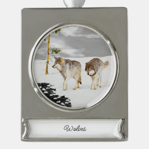 Wolven in sneeuwschilderijen - Oorspronkelijke Wil Verzilverd Banner Ornament