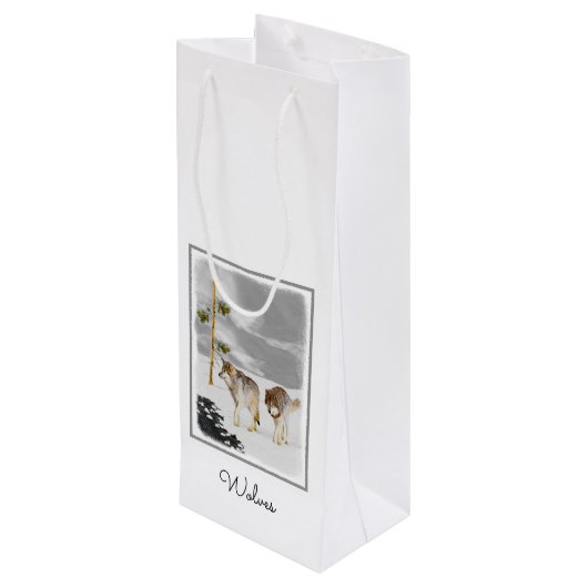 Wolven in sneeuwschilderijen - Oorspronkelijke Wil Wijn Cadeautas (Achterkant Gekanteld)