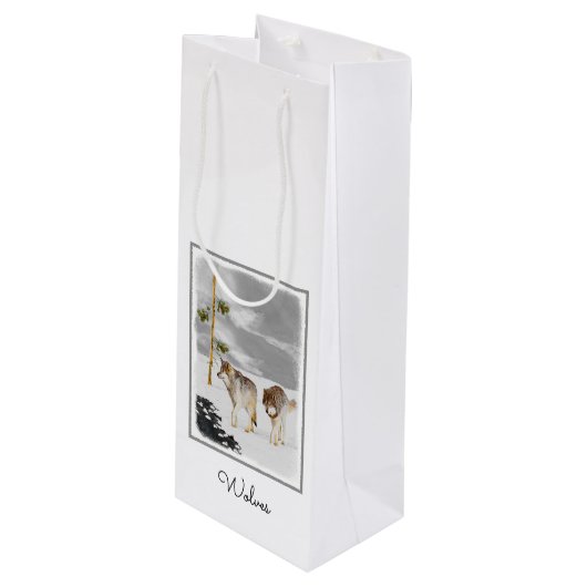 Wolven in sneeuwschilderijen - Oorspronkelijke Wil Wijn Cadeautas (Voorkant Gekanteld)