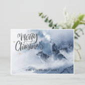 Wolven in wintersneeuwkerst feestdagenkaart (Staand voorkant)