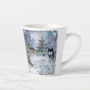 Wolven met Kerst Collage Kunst Latte Mok