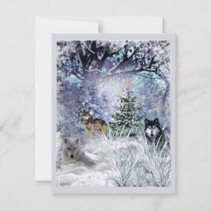 Wolven met Kerst een Winter Wonderland Plat Kaart