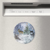Wolven met Kerstmis een Winter Wonderland Koelkast Magneet (Insitu (Vaatwasser))