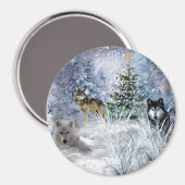 Wolven met Kerstmis een Winter Wonderland Koelkast Magneet (Voorkant / Achterkant)