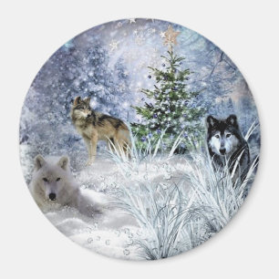 Wolven met Kerstmis en Winter Wonderland Fridge Magneet