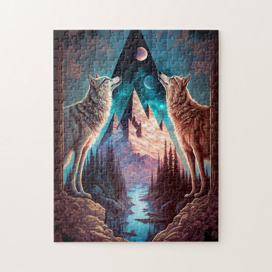 Wolven Mountain Visionary Fantasy Art Legpuzzel (Verticaal)