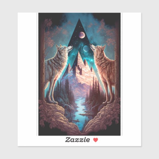 Wolven Mountain Visionary Fantasy Art Sticker (Vel)