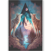 Wolven Mountain Visionary Fantasy Art Sticker (Voorkant)