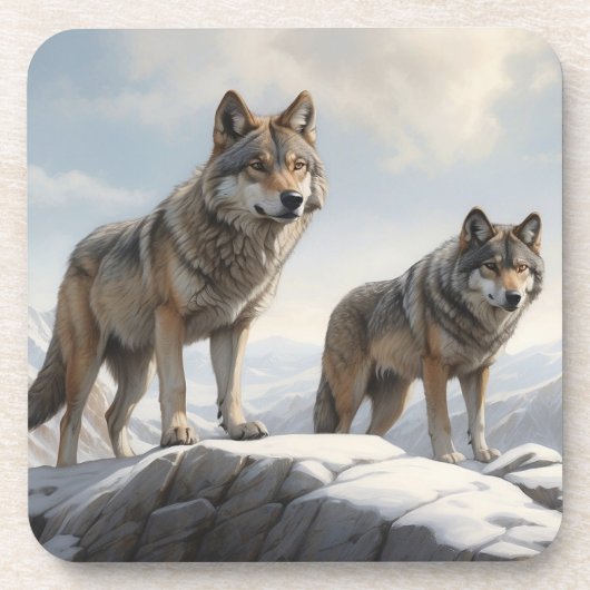 Wolven OP een berg naar boven Bier Onderzetter (Voorkant)