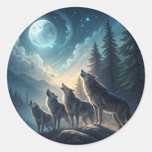 Wolven Ronde Sticker (Voorkant)