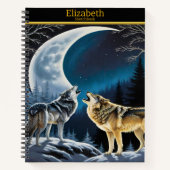 Wolven sereneren het maanlicht op een winternacht notitieboek (Voorkant)