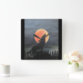 Wolven Silhouet Schilderij van Alfred Fox Vierkante Klok (Huis)