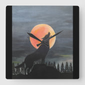 Wolven Silhouet Schilderij van Alfred Fox Vierkante Klok (Voorkant)