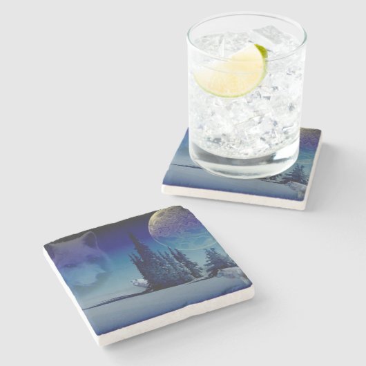 Wolven Stenen Onderzetter (Zijkant)