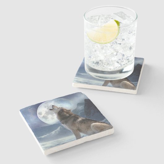 Wolven Stenen Onderzetter (Zijkant)