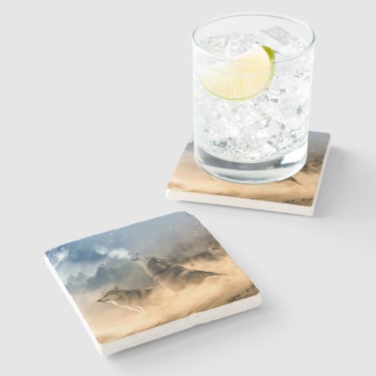 Wolven Stenen Onderzetter (Zijkant)