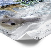 Wolven tijdens de winterkerst in de Bossen Poster (Hoek)