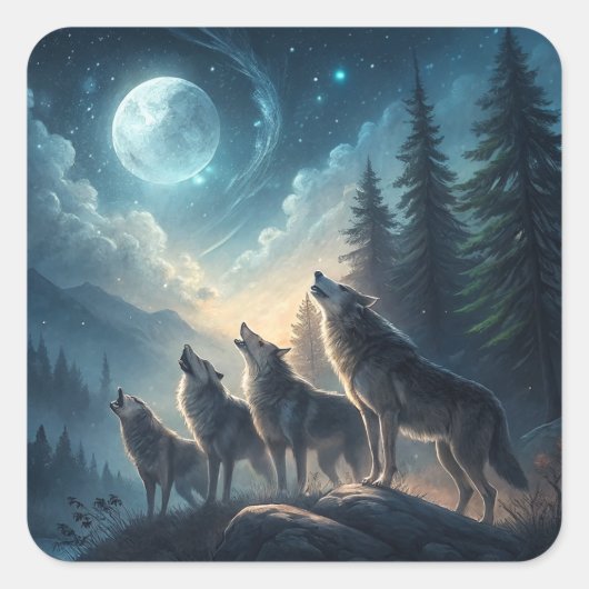 Wolven Vierkante Sticker (Voorkant)