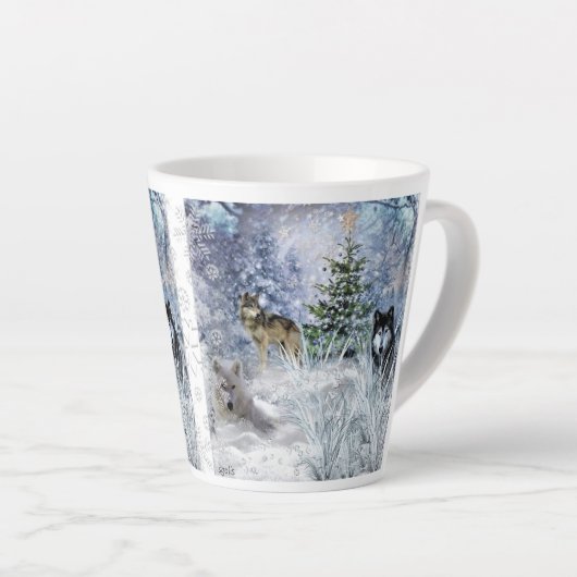 Wolven voor kerstcollage Kunst Latte Mok (Rechterhoek)