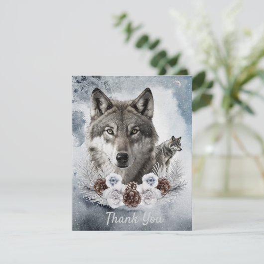 Wolven Waterverf Winter Bedankkaart (Staand voorkant)