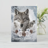 Wolven Waterverf Winter Kerstmis Feestdagenkaart (Staand voorkant)