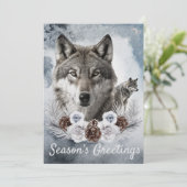 Wolven Waterverf Winter Kerstmis Feestdagenkaart (Staand voorkant)