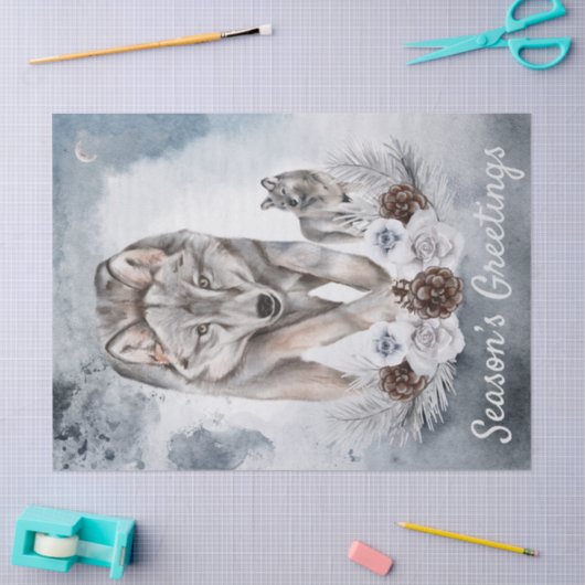 Wolven Waterverf Winter Kerstmis Tissuepapier (Craft)