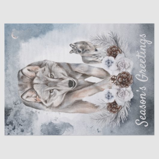 Wolven Waterverf Winter Kerstmis Tissuepapier (Voorkant)