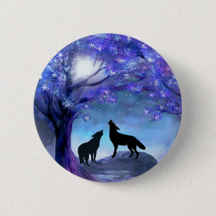 Wolven Wildlife Animals Blue Button