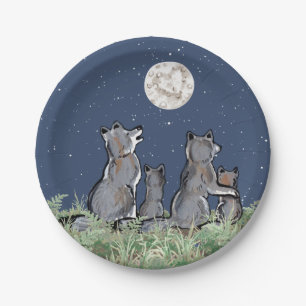 Wolven Wolf Howling bij Moon, Nacht sterren Animal Papieren Bordje