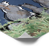 Wolven Wolf Howling in Moon, Nacht sterren Aangepa Poster (Hoek)