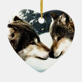 Wolven Wolf Sneeuw Winter Sneeuw Koppel Liefde Keramisch Ornament