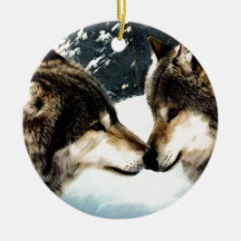 Wolven Wolf  Sneeuw Winter Sneeuw Koppel Liefde Keramisch Ornament