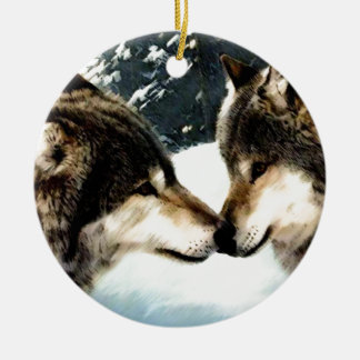 Wolven Wolf Sneeuw Winter Sneeuw Koppel Liefde Keramisch Ornament