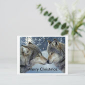 wolven wrijven over neuzen vrolijke kerstkaarten. feestdagenkaart (Staand voorkant)
