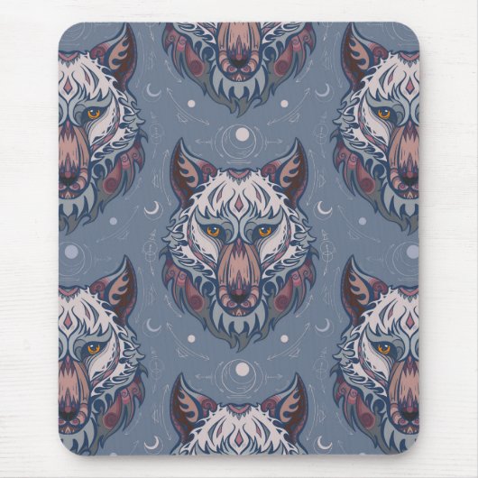 wolvenhoofden met boho-decoratie muismat (Voorkant)