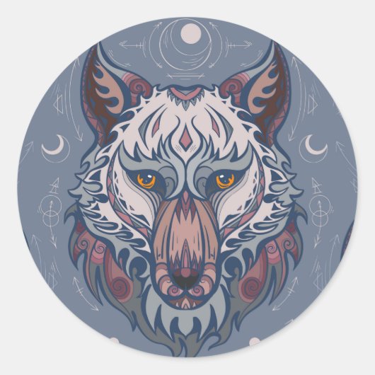 wolvenhoofden met boho-decoratie ronde sticker (Voorkant)