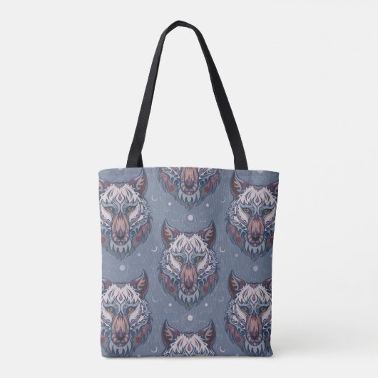 wolvenhoofden met boho-decoratie tote bag (Achterkant)