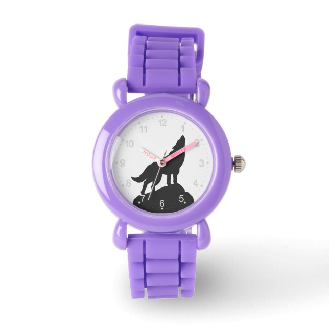 Wolvensilhouet — Kies achtergrondkleur Horloge (Voorkant)