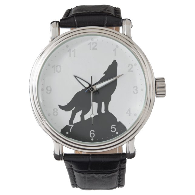 Wolvensilhouet — Kies achtergrondkleur Horloge (Voorkant)