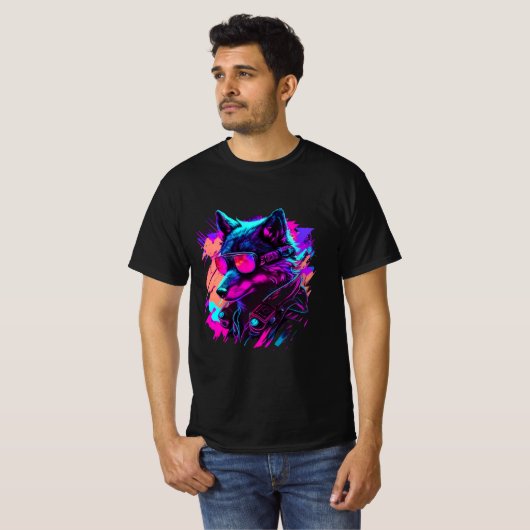 Wolvensoldaat Vold 80's Retro Synthwave grafisch T T-shirt (Voorkant volledig)